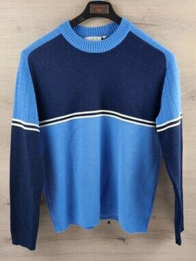 Marshall Fields Strick Meister Sweater Mens Large Blue Pullover Wool Blend Vtg